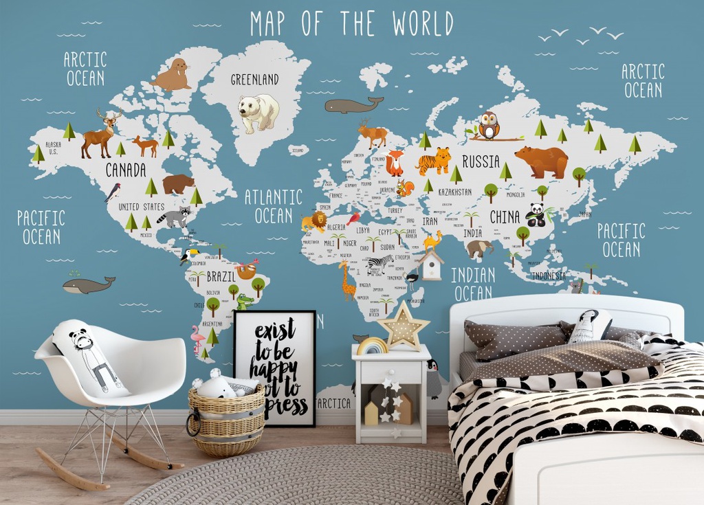 Papel Tapiz  - Mapa del Mundo con Animales