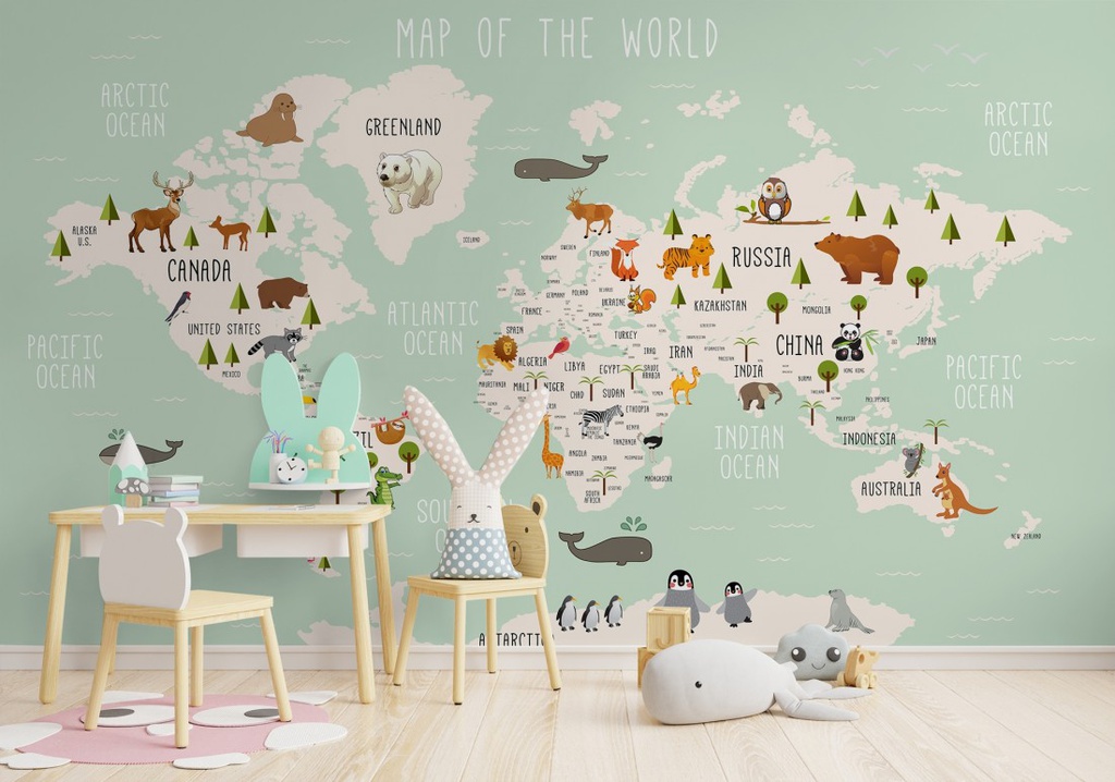 Papel Tapiz  - Mapa del Mundo con Animales