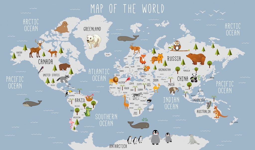 Papel Tapiz  - Mapa del Mundo con Animales