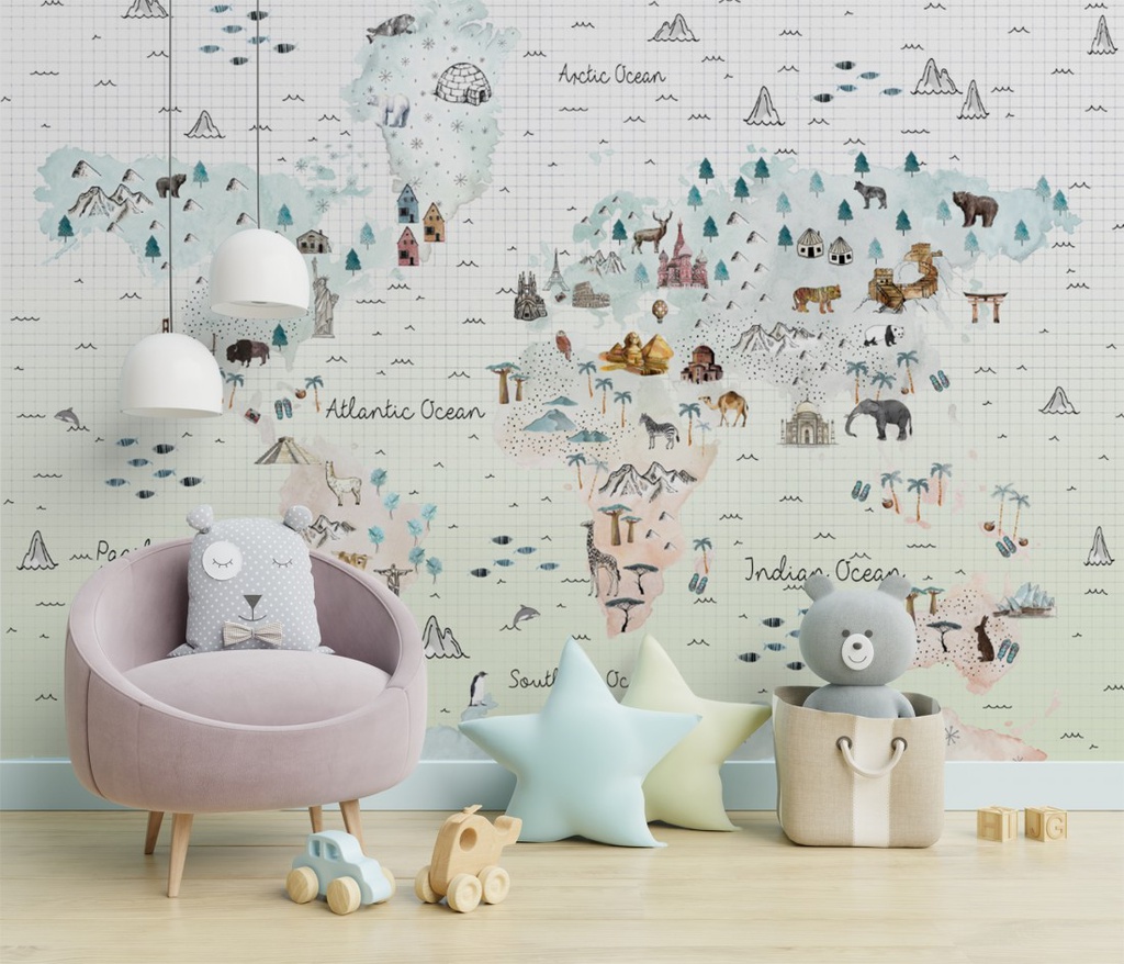 Papel Tapiz  - Mapa de niños con Animalitos